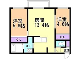 ブランシャールEK琴似 2LDKの間取図画像