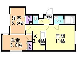 札幌市営東豊線 美園駅 徒歩9分の賃貸マンション 4階2LDKの間取り