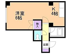 ハーベストV 3階1Kの間取り