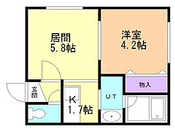 アズーリ中の島壱番館 1DKの間取図画像
