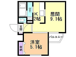 ピュア・Ｍ・豊平 1階1LDKの間取り