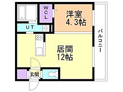 札幌市営南北線 南平岸駅 徒歩4分の賃貸マンション 2階1LDKの間取り