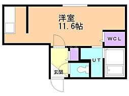 札幌市営東豊線 月寒中央駅 徒歩1分の賃貸マンション 2階ワンルームの間取り