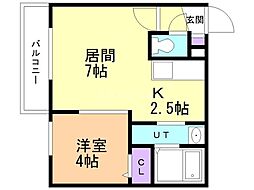 プランドール 1LDKの間取図画像