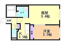 オレオール南平岸 1LDKの間取図画像