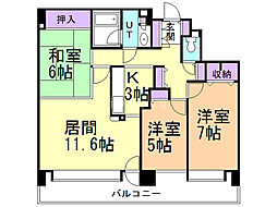 福住パーク・ホームズ 3LDKの間取図画像