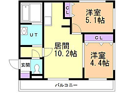 F・WORKS水車町 2LDKの間取図画像