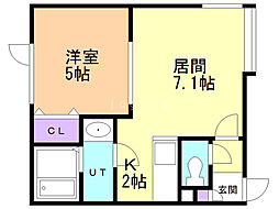 レトワール川沿 1LDKの間取図画像
