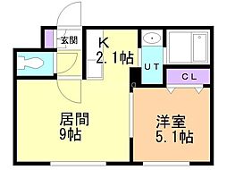グランメール月寒EAST 1LDKの間取図画像