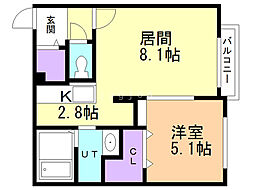 グランメールラフィア 1LDKの間取図画像
