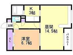 ホークメゾン札幌3号館 1LDKの間取図画像