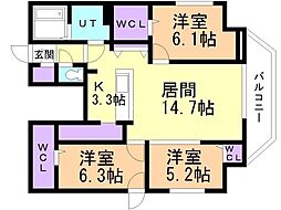 札幌市豊平区水車町2丁目マンション 3LDKの間取図画像