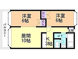 シャレード藤1 2LDKの間取図画像