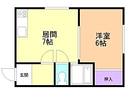 藤ハイツ第13 1DKの間取図画像