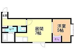 アークコート西岡3 1DKの間取図画像