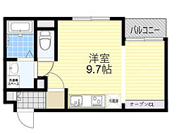 阪急千里線 千里山駅 徒歩8分の賃貸マンション 3階1Kの間取り