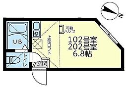 横浜市営地下鉄ブルーライン 三ツ沢下町駅 徒歩8分の賃貸アパート 2階ワンルームの間取り