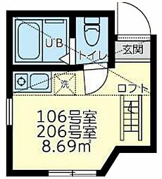 東急東横線 日吉駅 徒歩36分の賃貸アパート 2階ワンルームの間取り