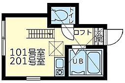 JR横須賀線 田浦駅 徒歩8分の賃貸アパート 2階ワンルームの間取り