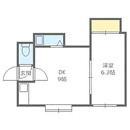 第6ベルハイム 1DKの間取図画像