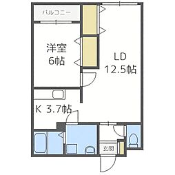 I・C・Cロイヤルシティ月寒 1LDKの間取図画像