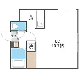 札幌市営東西線 白石駅 徒歩7分の賃貸マンション 4階1Kの間取り
