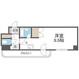 札幌市営東西線 バスセンター前駅 徒歩3分の賃貸マンション 6階1Kの間取り