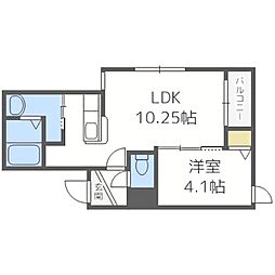 札幌市営南北線 中の島駅 徒歩3分の賃貸マンション 4階1LDKの間取り