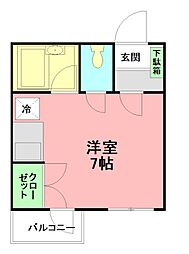 うさみハイツ ワンルームの間取図画像