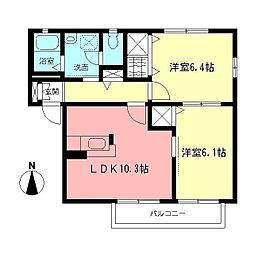 アーバンハイツ雅2 2LDKの間取図画像