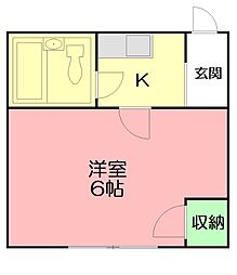 プラーズ愛甲C 1Kの間取図画像