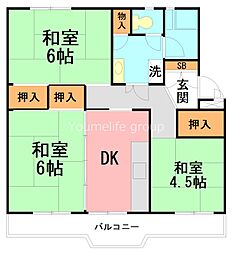 サンヴァリエ平塚37号棟 3DKの間取図画像