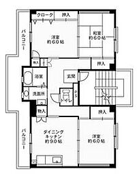 ビレッジハウス大島2号棟 3DKの間取図画像
