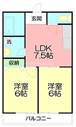 ブライティア二宮 2DKの間取図画像