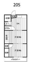 八雲ハイツ 2DKの間取図画像