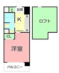 クロスピア山王 1Kの間取図画像