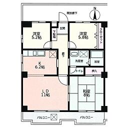 清月ビル 3LDKの間取図画像