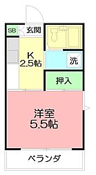 パールハイツ東八幡 1Kの間取図画像
