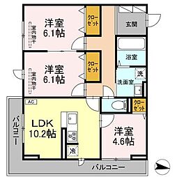 JR東海道本線 平塚駅 徒歩8分の賃貸アパート 2階3LDKの間取り