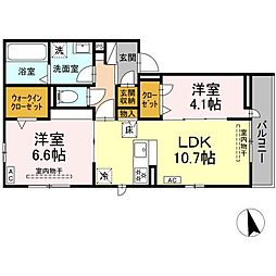 アトリウム 1階2LDKの間取り