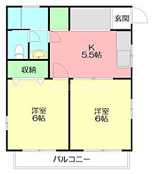 メゾン・ド・ボワ3 2DKの間取図画像
