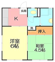 ハイツ羽鳥 2DKの間取図画像
