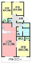 エクレール二宮B号棟 3LDKの間取図画像