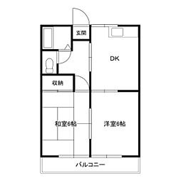 サンハイム平塚 2DKの間取図画像