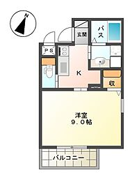 グランエスポワール 1Kの間取図画像