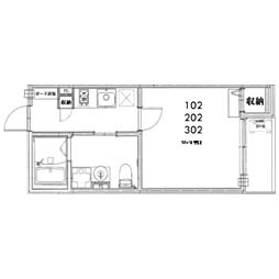 ベルメント袖ヶ浜 1Kの間取図画像
