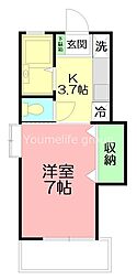エクセレント 1Kの間取図画像