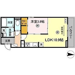 クレセント松原 2階1LDKの間取り