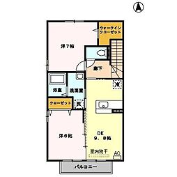 シャトル・プランタン 2階2DKの間取り