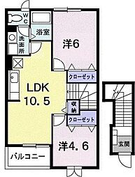 ピース・コアＢ 2階2LDKの間取り